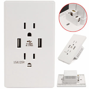 DC5V 4.2A 2-Port Rapid Charging Dual USB Receptacle Outlet Conventional US Wall Socket