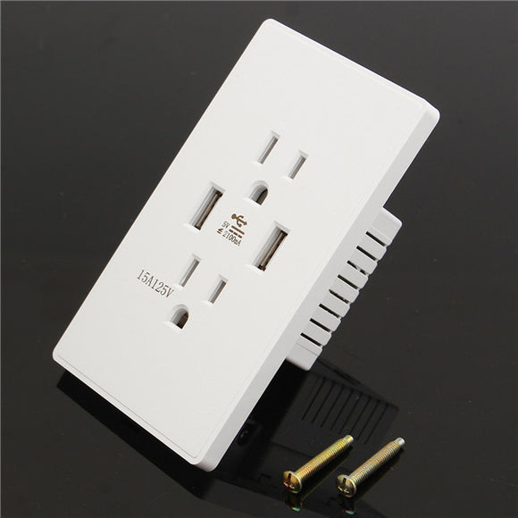 AC 125V 15A Power Charger DC 5V Dual USB Wall Charging Socket