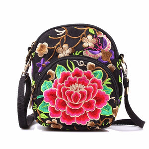 Women National Style Flower Pattern Phone Bag Shoulder Bag Crossbody Bags for 5.5in Phones