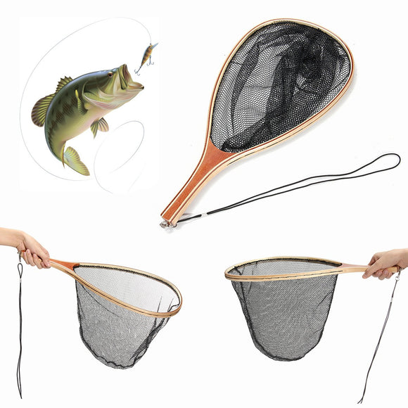 Fly Fishing Landing Nylon Net Mesh Catch Release Net Wooden Handle