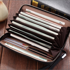 Men Faux Leather Fashion Long Zipper Wallet