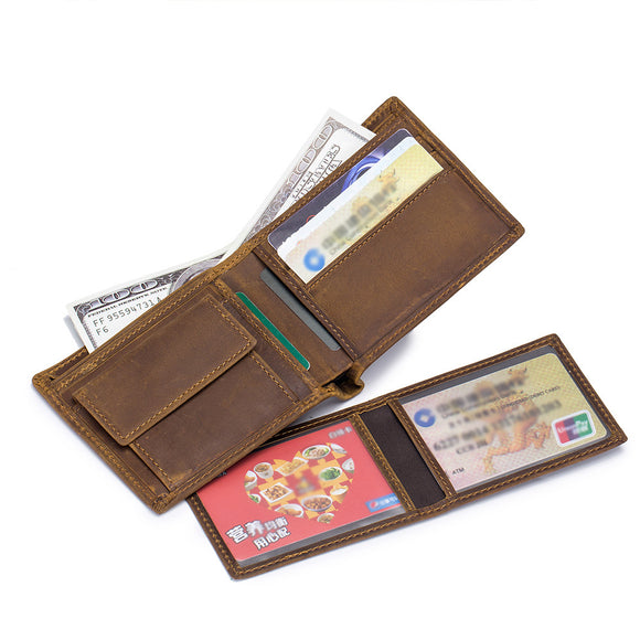 Men Genuine Leather Multifunctional Short Wallet