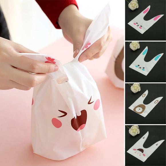 50pcs Cute Easter Bunny Cookies Bag Wedding Decoration Kawaii Rabbit Ear Plastic Candy Bag