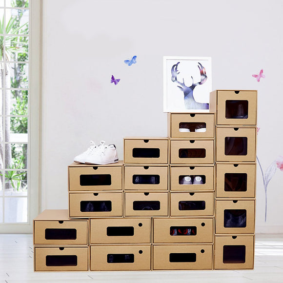 5 Sizes Shoe Storage Paper Boxes Display Organizer Drawer Pull Box Stackable Foldable Cardboard