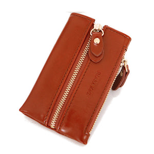 Women Oil Leather Zipper Key Bags Car Key Case Portable Coin Bags