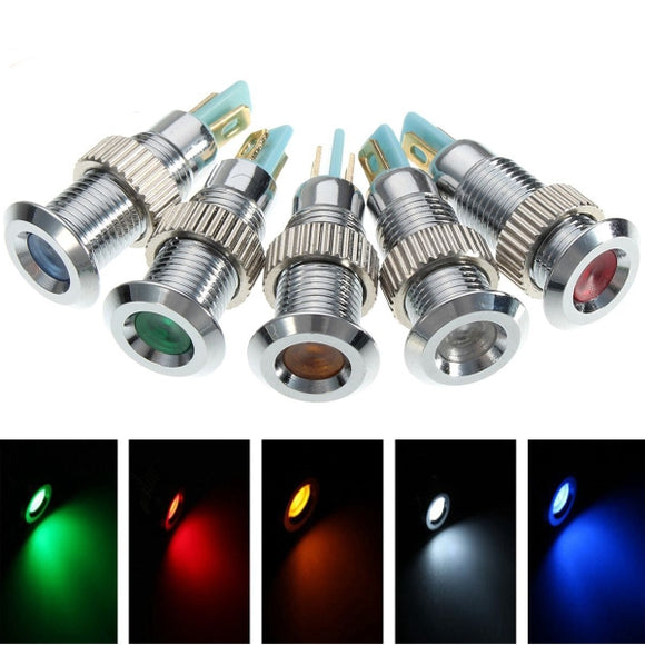 12V 8mm LED Dash Panel Warning Indicator Boat Pilot Light Waterproof Metal