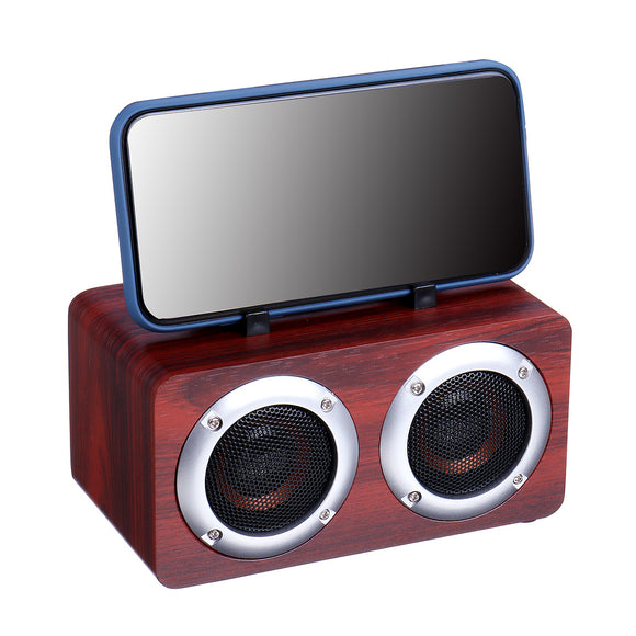 W5B Wooden Wireless bluetooth Speaker Dual Units Stereo Bass TF Card AUX Speaker with Mic