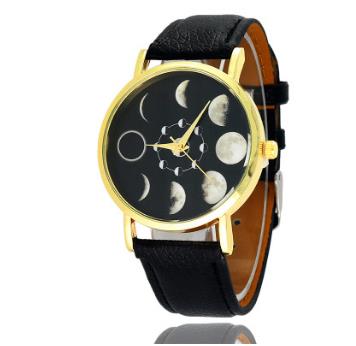 Solar Moon Phase Lunar Eclipse Unisex Watch Leather Strap Quartz Watch for Women Men