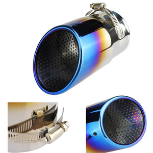 Universal 70mm Diameter Extended Edition Titanium Blue Exhaust Tailpipe Muffler Silencer