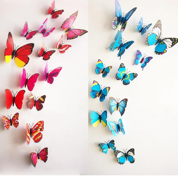 12Pcs 3D Stereoscopic Butterfly Wall Sticker Living Room Home Decoration Decal DIY Mural Wall Art