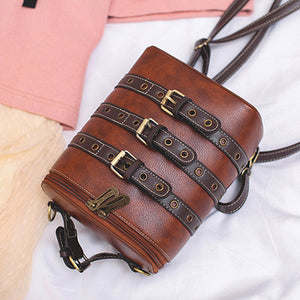 Women Brown Bucket Bag Solid Color Crossbody Bag Shoulder Bag Multi-functional Bag Backpack