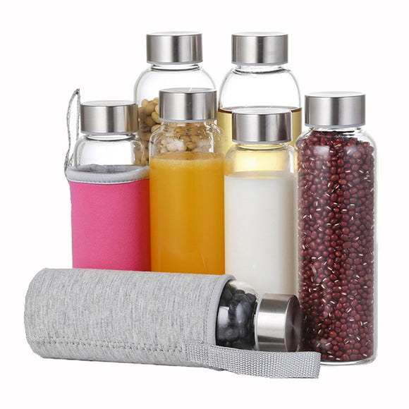 280ml 550ml Borosilicate Glass Water Bottles With Carry Bag Travel Leak-Proof Beverage Juicer Bottle