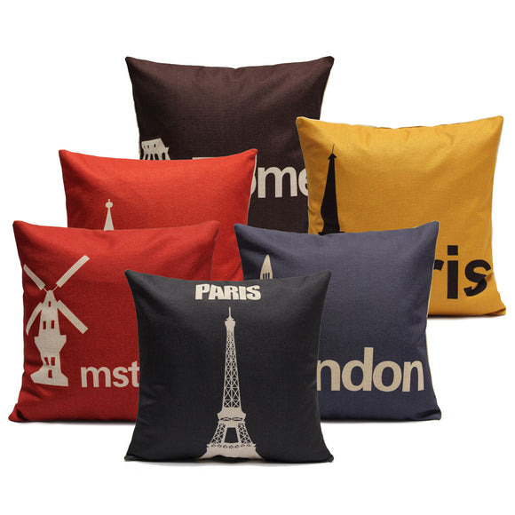 Romantic Cities Linen Cotton Throw Pillow Case Cushion Cover Sofa Car Office Decor