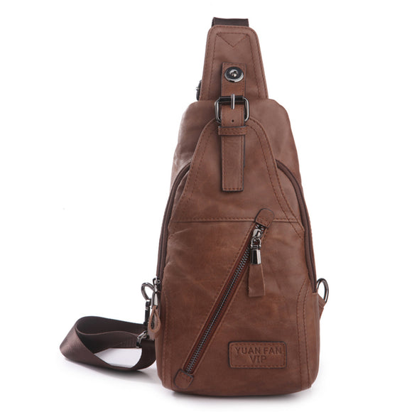 Men Casual Genuine Leather Chest Bag Business Shoulder Crossbody Bag