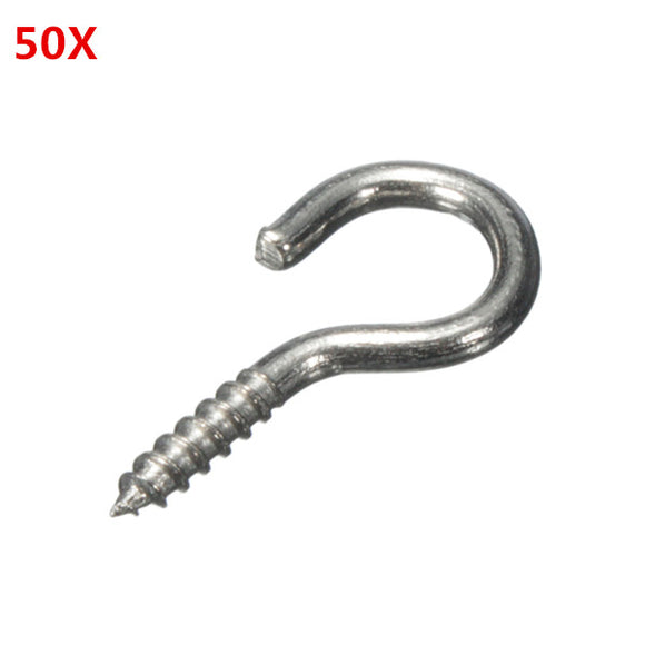 50Pcs Zinc Plated Iron Screw Hooks Hangers Holders Cup Hooks 22mm