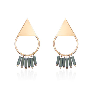 18K Gold Plated Simple Geometric Green Tassel Pendant Ear Stud Fashion Earrings for Women