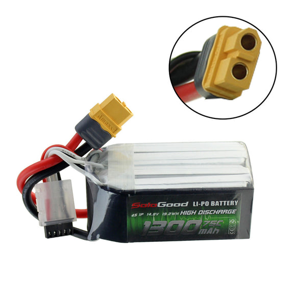 SoloGood 14.8V 1300mAh 75C 4S XT60 Plug Lipo Battery for Rc Racing Car Model Parts