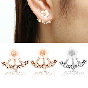 Cute Daisy Flower Crystal 925 Silver Needle Ear Stud Earrings For Women