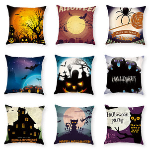 Halloween Terror Pumpkin Bat Owl Pattern Pillowcase Cotton Linen Throw Pillow Cushion Cover