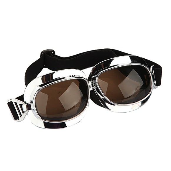 Motorcycle Helmet Scooter Goggle silver frame dark brown lens