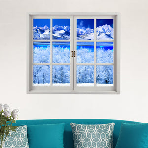 Snow Mountain 3D Artificial Window View PAG Wall Decals Lake View Room Stickers Home Wall Decor Gift