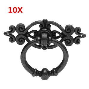 10Pcs Black Antique Cabinet Door Drawer Cupboard Ring Pull Handle Retro Knob