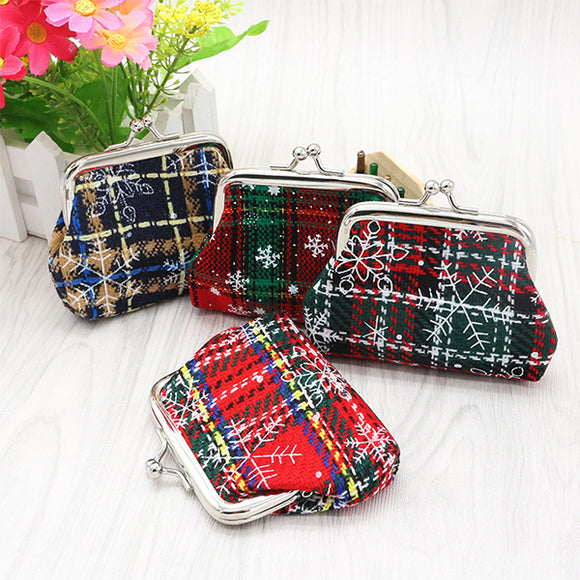 Christmas Gift Plaid Mini Coin Purse Cotton Coin Bag Wallet Tiny Purse