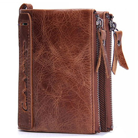 Men Genuine Leather Cowhide Men Vintage Short Wallet Coin Holder