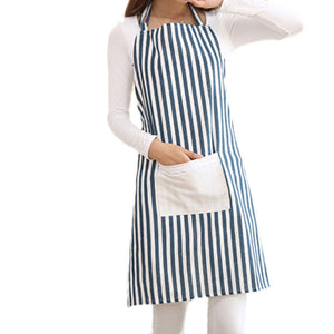 Honana KT-AP1 Adjustable Large Size Bib Apron Kitchen Cooking Woman Man Stripe Linen Apron