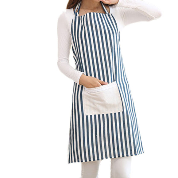 Honana KT-AP1 Adjustable Large Size Bib Apron Kitchen Cooking Woman Man Stripe Linen Apron