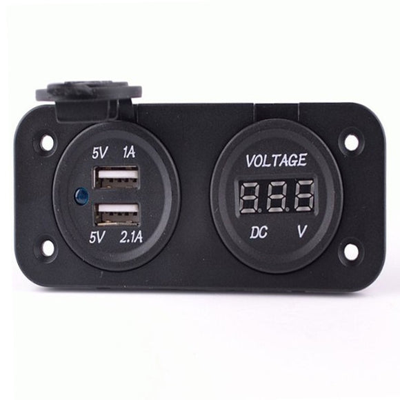 Motorcycle Auto Dual Usb Charger Adapter With Volt Meterr Socket