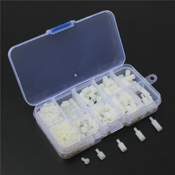 Suleve M3NH9 M3 Nylon Screw White Hex Screw Nut Nylon PCB Standoff Assortment Kit 300pcs