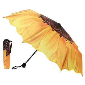 Girl Women Lady Portable Sunflower Polyester Cloth Reinforced Paint Metal Folding Travel Rain