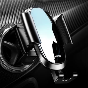 Baseus Metal Glass Gravity Linkage Automatic Lock Round Air Vent Car Phone Holder For 4.8-6.5 Inch Smart Phone