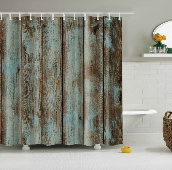 Old Wood Door Design Shower Curtain Waterproof Polyester Fabric Bathroom Curtain