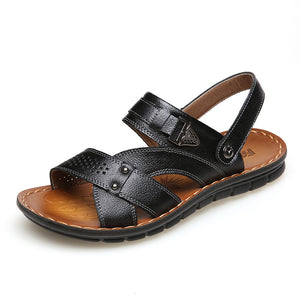 Outdoor US Size 6.5-10 Men Leather Flat Sandals Beach Massage Soft Slippers Shoes