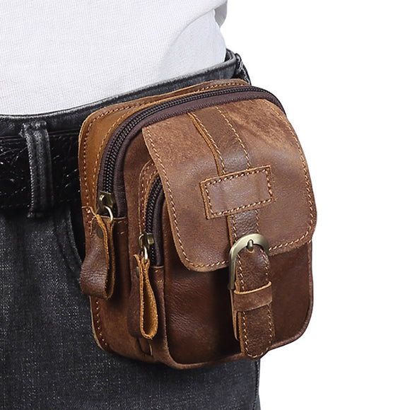 Vintage Genuine Leather Casual Multi-functional 4.7 inch Phone Bag Waist Bag For Men