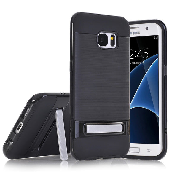 TPU PC Silicon Hybrid Stand Holder Stripe Kickstand Back Cover Armor Case for Samsung Galaxy S7 Edge