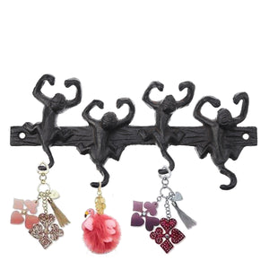 Monkey 4 Hooks Wall Key Hat Rack Antique Cast Iron Hallway Kitchen Towel Holder 23CM