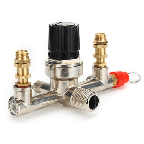 Zinc Alloy Air Compressor Double Outlet Tube Pressure Regulator Valve Fitting Air Valve