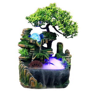 LED Desktop Mini Resin Rockery Garden Landscape Pump Fountain Figurines Home Office Decor