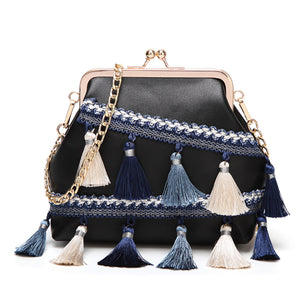 Bohemian Tassel Stylish Shoulder Bags PU Leather Crossbody Bag Shell Clutch For Women