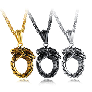 Retro Men's Pendant Titanium Steel Ouroboros Bite Tail Dragon Eternity  Men Necklace