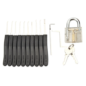 Transparent Inner Visual Padlock Practice Set with 10Pcs Unlocking Lock Pick / Key Lock Pick Tools