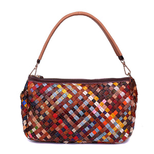 Genuine Leather Multi-colors Weave Handbag Shoulder Bag For Women