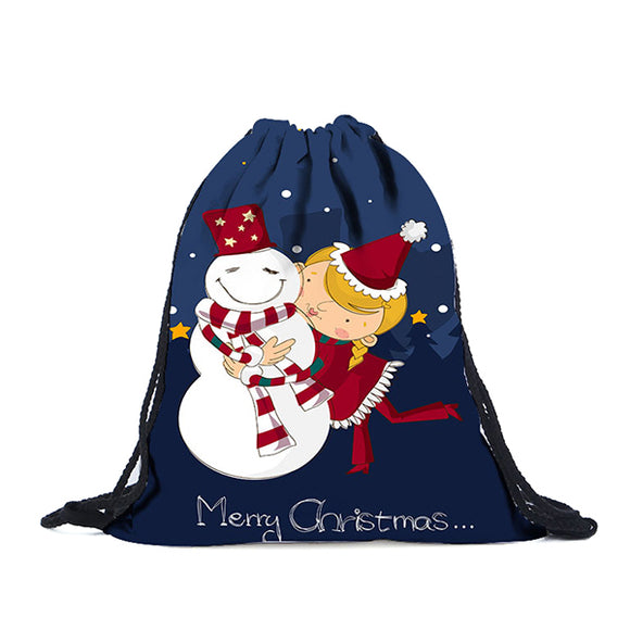 Christmas Print String Backpack Multi-color Cotton Storage Bag