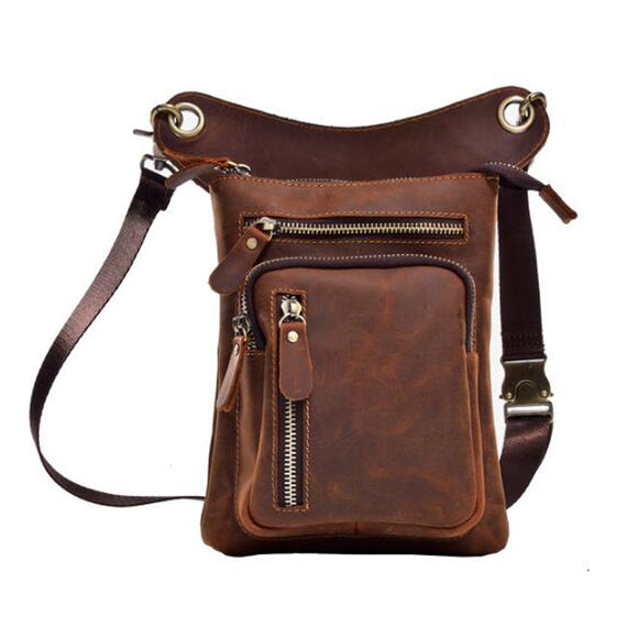 Multi-functional Vintage Genuine Leather 8 Inch Phone Bag Waist Bag Leg Bag Crossbody Bag For Men