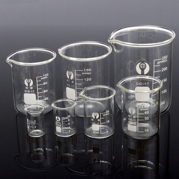 7Pcs 5 10 25 50 100 150 250mL Beaker Set Graduated Borosilicate Glass Beaker Volumetric Measuring Laboratory Glassware