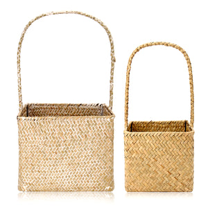 Woven Seagrass Tote Organizer Handle Bag Garden Flower Handmade Plant Pot Plant Baskets Storage Box