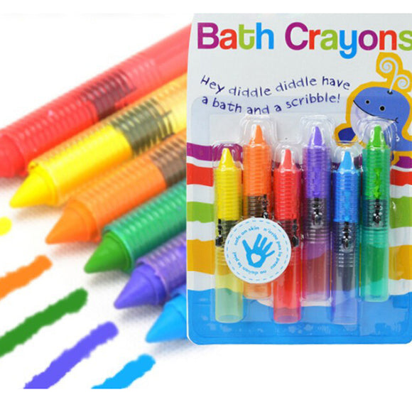 6Pcs Colorful Child Baby Bath Crayons Toys Washable Painting Drawing Doodle Brush Safety Wax Pen